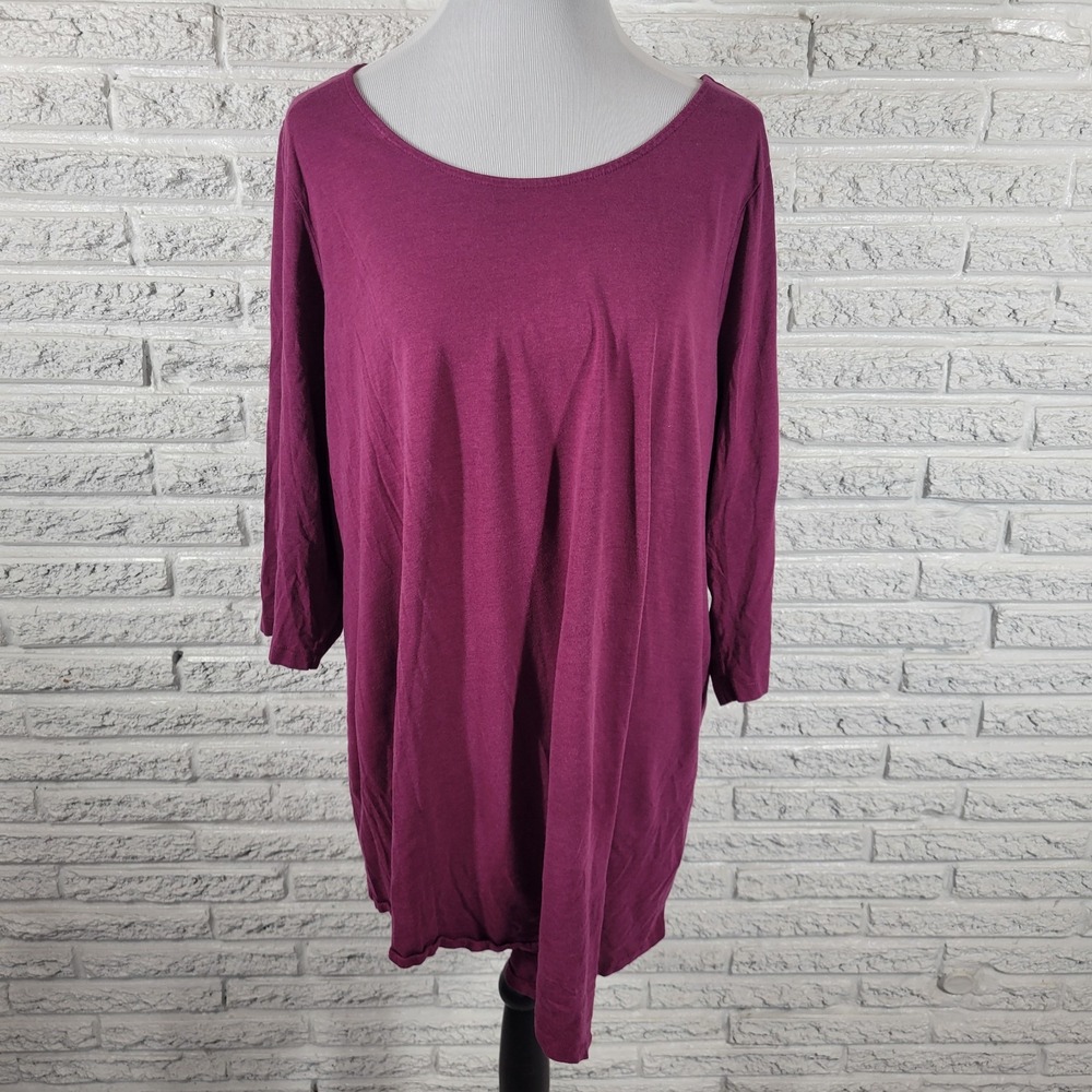 Woman Within Tunic 1X Plus Size Purple 3/4 Sleeve Cotton Rayon Stretch Top Shirt